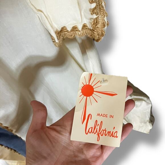 Ultra-Rare 1960s Made-In-California Prairie Maxi Cream-Blue Ric-Rac + Tag - Picture 8 of 13